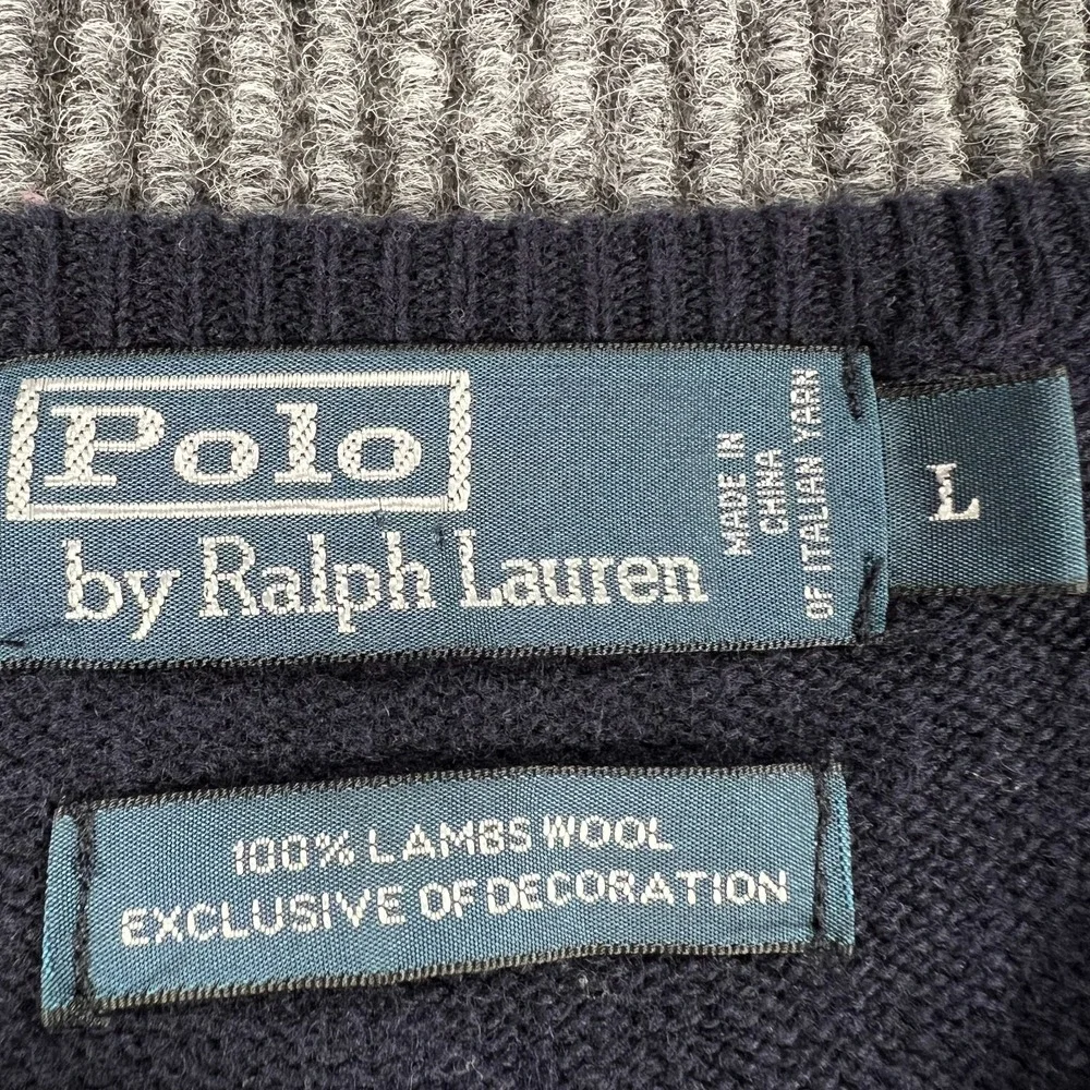 Polo Ralph Lauren Sweater Mens Large Blue Lambs Wool Long Sleeve Knit Casual